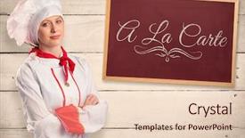  Presentation with chef - Slide deck featuring cooking animation - pretty chef standing with arms background and a lemonade colored foreground