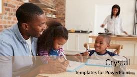  Presentation with children - Amazing slide set having cooking art - father and children drawing backdrop and a  colored foreground