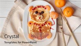  Presentation with cooking kids - Colorful slides enhanced with cooking art - funny pancakes for kids breakfast backdrop and a coral colored foreground