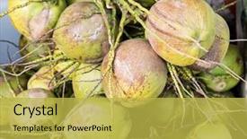  Presentation with food market - Slide set enhanced with cooking asian kitchen and food concept - water coconuts bunch at asian street market background and a yellow colored foreground