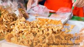  Presentation with market food - Amazing presentation design having asian kitchen sale and food backdrop and a gold colored foreground