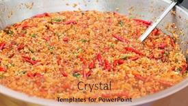  Presentation with market food - PPT layouts enhanced with cooking asian kitchen sale and food concept - chilly wok or pilaf dish at street market background and a gold colored foreground