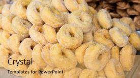  Presentation with asian food - PPT theme enhanced with cooking asian kitchen sale and food concept - sugared donuts at asian street market background and a yellow colored foreground