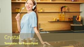  Presentation with kitchen furniture - PPT layouts with cooking-at-home-joyful-young background and a  colored foreground