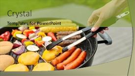  Presentation with food grill - Slide set with cooking-barbecue-and-food-concept background and a gold colored foreground