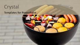  Presentation with food grill - Colorful presentation design enhanced with cooking-barbecue-and-food-concept backdrop and a coral colored foreground
