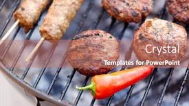  Presentation with food grill - Slide set enhanced with cooking-barbecue-and-food-concept background and a coral colored foreground