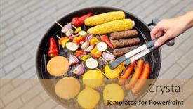  Presentation with food grill - Slides having cooking-barbecue-and-food-concept background and a coral colored foreground