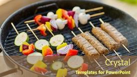 Presentation with food grill - PPT theme having cooking-barbecue-and-food-concept background and a tawny brown colored foreground