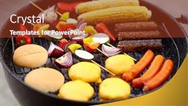  Presentation with food grill - PPT theme enhanced with cooking-barbecue-and-food-concept background and a tawny brown colored foreground