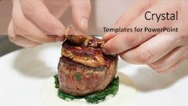  Presentation with tenderloin - PPT theme enhanced with cooking beef - chef is topping tenderloin steak background and a coral colored foreground