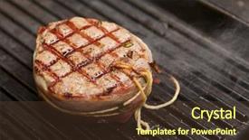  Presentation with tenderloin - Audience pleasing PPT theme consisting of cooking beef - tenderloin steak with bacon backdrop and a  colored foreground