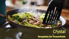  Presentation with beef - Presentation theme enhanced with cooking beef and broccoli stir background and a tawny brown colored foreground