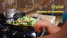  Presentation with teeens cooking - Colorful presentation theme enhanced with cooking beef and broccoli stir backdrop and a tawny brown colored foreground