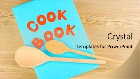  Presentation with cookbook - Colorful PPT layouts enhanced with cooking book - cookbook and kitchenware on wooden backdrop and a lemonade colored foreground