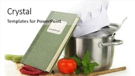  Presentation with cookbook - PPT theme consisting of cooking book - cookbook vegetables and casserole isolated background and a white colored foreground