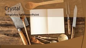  Presentation with vintage cooking - Beautiful slide set featuring cooking book - empty cookbook and vintage kitchen backdrop and a coral colored foreground