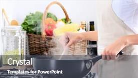  Presentation with anonymous - Slides having domestic scene of anonymous woman cooking by the gas stove with a steaming pot background and a sky blue colored foreground