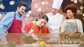  Presentation with gourmet sweet dessert bakery food - Theme with cooking class culinary bakery food background and a coral colored foreground