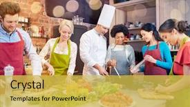  Presentation with cooking chef - Presentation theme with cooking class culinary food background and a yellow colored foreground