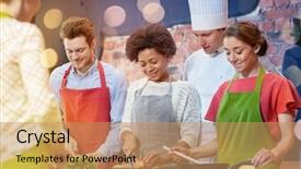  Presentation with culinary - Slides having cooking class culinary food background and a coral colored foreground