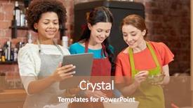  Presentation with food technology - PPT layouts with cooking class friendship food technology and people concept - happy women with tablet pc computer in kitchen background and a coral colored foreground