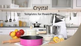  Presentation with cooking - Audience pleasing slide deck consisting of cooking classes on wooden table backdrop and a  colored foreground