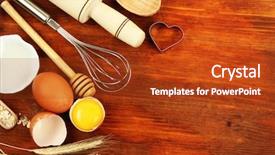  Presentation with baking tools - PPT theme enhanced with cooking concept basic baking ingredients background and a crimson colored foreground