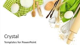  Presentation with basic - Cool new PPT theme with cooking concept basic baking ingredients backdrop and a white colored foreground