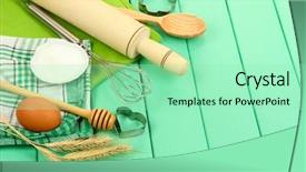  Presentation with basic - Audience pleasing presentation theme consisting of cooking concept basic baking ingredients backdrop and a mint green colored foreground