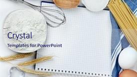  Presentation with basic - Presentation design featuring cooking concept basic baking ingredients background and a sky blue colored foreground