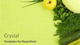  Presentation with hydroponics vegetables hydroponic vegetable - Slide deck having cooking-concept-vegetables-on-tablecloth background and a yellow colored foreground
