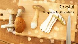  Presentation with cutting board - PPT theme having cooking-culinary-and-edible-mushrooms background and a yellow colored foreground