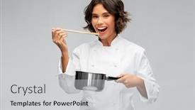  Presentation with culinary - Amazing PPT theme having cooking-culinary-and-people-concept backdrop and a light gray colored foreground