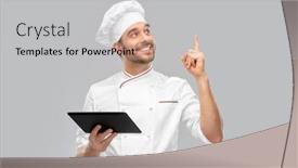  Presentation with culinary - Audience pleasing presentation theme consisting of cooking-culinary-and-people-concept backdrop and a light gray colored foreground