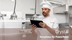  Presentation with cooking chef - Amazing PPT theme having cooking-culinary-and-people-concept backdrop and a coral colored foreground