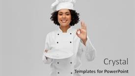  Presentation with cooking chef - Presentation design having cooking-culinary-and-people-concept background and a light gray colored foreground