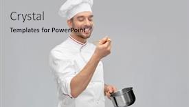  Presentation with cooking chef - Slide deck enhanced with cooking-culinary-and-people-concept background and a  colored foreground