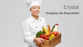 Presentation with cooking chef - Presentation design having cooking-culinary-and-people-concept background and a light gray colored foreground