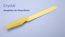  Presentation with ceramic - PPT theme having cooking-cutting-ceramic-knife background and a sky blue colored foreground