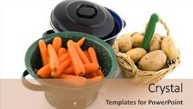  Presentation with carrots - Theme enhanced with cooking daily meal with carrots potatoes and meat background and a coral colored foreground