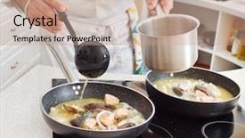  Presentation with work the word in your life - Beautiful presentation theme featuring cooking fish - chef at work backdrop and a coral colored foreground