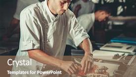  Presentation with hotel kitchen - Audience pleasing presentation theme consisting of cooking fish - chef in hotel or restaurant backdrop and a coral colored foreground