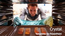  Presentation with cooked brown crab or edible - Presentation theme enhanced with cooking fish - man taking cooked tray background and a tawny brown colored foreground