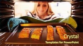  Presentation with salmon fish - Cool new PPT layouts with cooking fish - woman putting salmon fillets backdrop and a tawny brown colored foreground