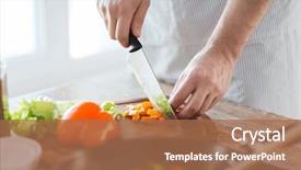  Presentation with cutting board - PPT theme enhanced with cooking food and home concept background and a coral colored foreground