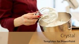  Presentation with cooking chef - Slide deck with cooking food and people concept - chef with whisk and whipped egg whites at kitchen background and a coral colored foreground