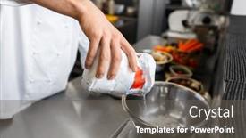  Presentation with restaurant kitchen - Slide set enhanced with cooking-food-baking-and-people background and a  colored foreground