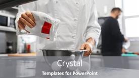  Presentation with restaurant kitchen - Slide deck with cooking-food-baking-and-people background and a gray colored foreground