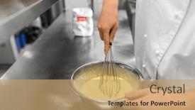  Presentation with restaurant kitchen - PPT theme featuring cooking-food-baking-and-people background and a coral colored foreground